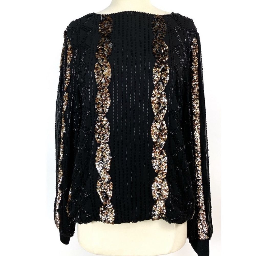 FAB Vintage Silk Beaded Sequin Pullover Blouse
